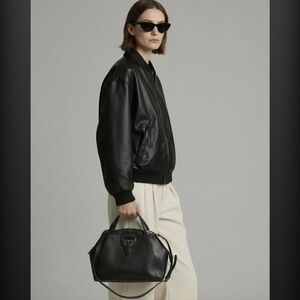 Nicoli Classic Black Leather Top-Handle Tote Bag with Shoulder Strap